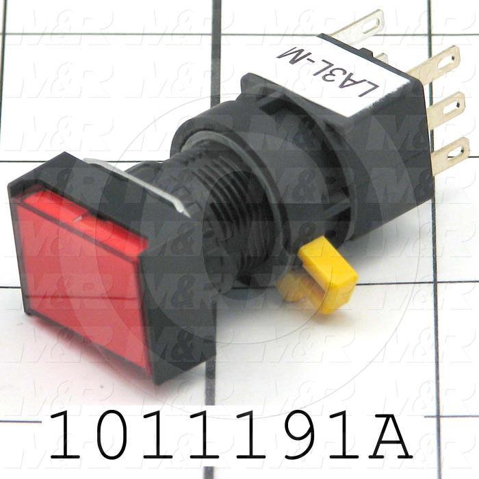 Pushbutton Switch, Momentary, Rectangle, Red, SPDT, Illuminated, 120V