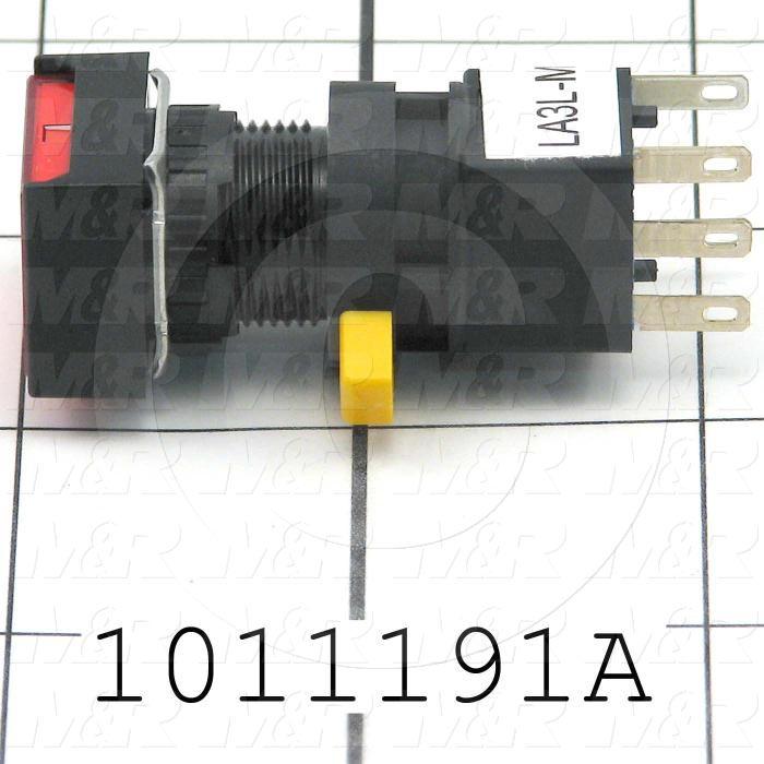 Pushbutton Switch, Momentary, Rectangle, Red, SPDT, Illuminated, 120V