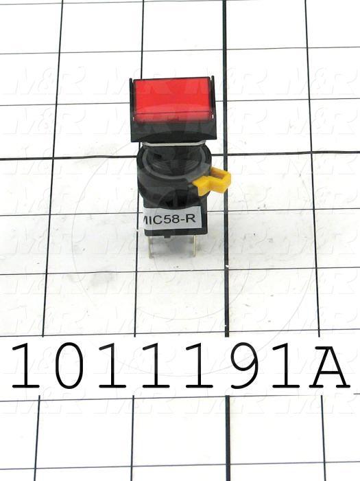 Pushbutton Switch, Momentary, Rectangle, Red, SPDT, Illuminated, 120V