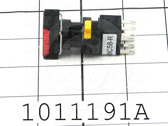 Pushbutton Switch, Momentary, Rectangle, Red, SPDT, Illuminated, 120V