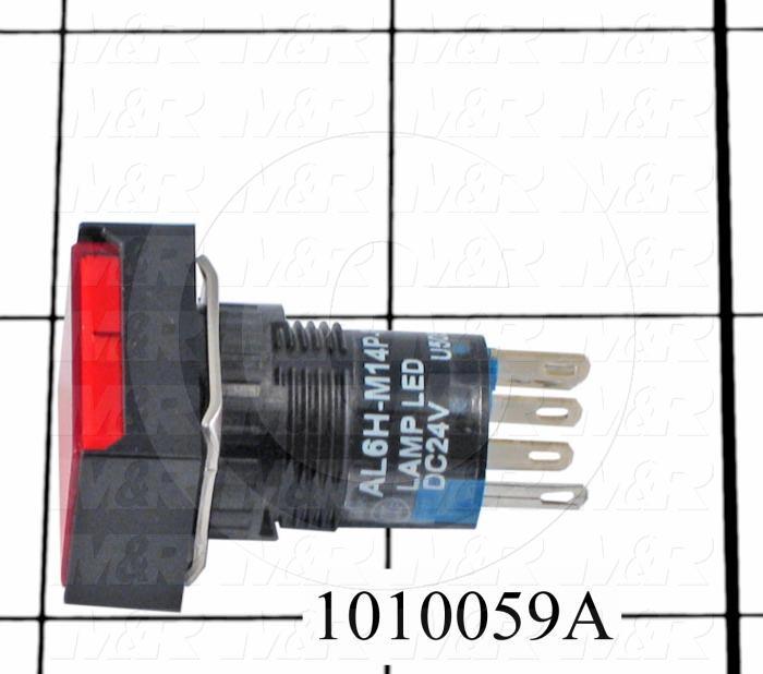 Pushbutton Switch, Momentary, Rectangle, Red, SPDT, LED, 24VDC