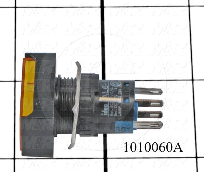 Pushbutton Switch, Momentary, Rectangle, Yellow, SPDT, LED, 24VDC