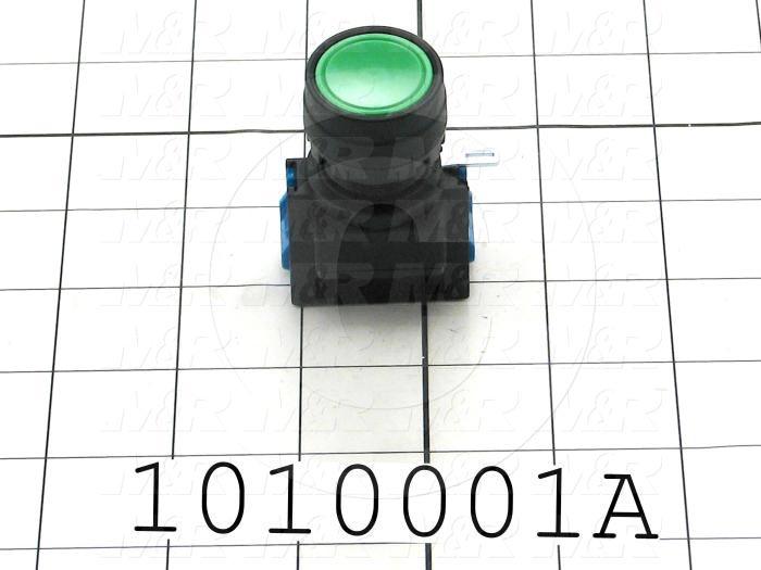 Pushbutton Switch, Momentary, Round, 22mm, Green, 1NO