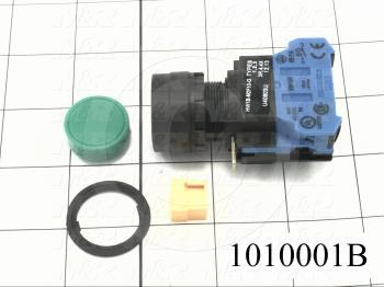 Pushbutton Switch, Momentary, Round, 22mm, Green, 1NO