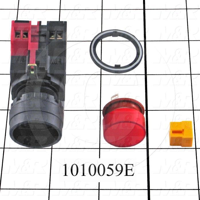 Pushbutton Switch, Momentary, Round, 22mm, Red, 1NO, LED, 120V