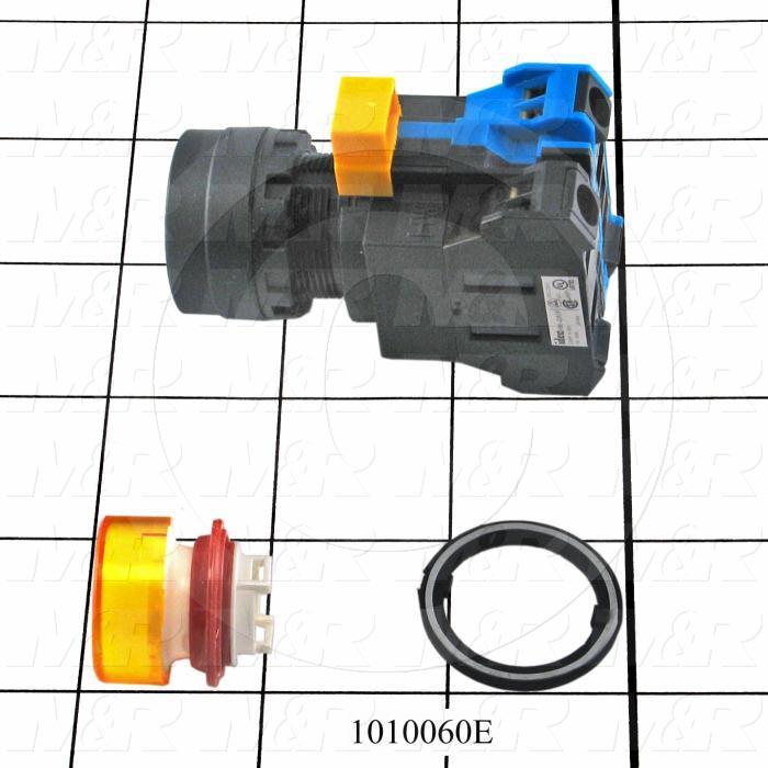 Pushbutton Switch, Momentary, Round, 22mm, Yellow, LED, 120V