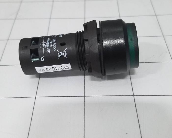 Pushbutton Switch, Momentary, Round, Extended Button Head, Green, 1NO, Illuminated, 24VDC