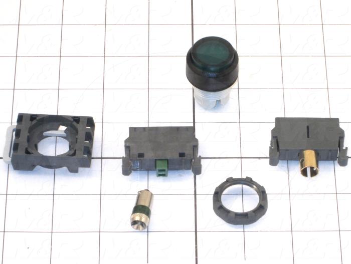 Pushbutton Switch, Momentary, Round, Extended Button Head, Green, 1NO, Illuminated, 24VDC