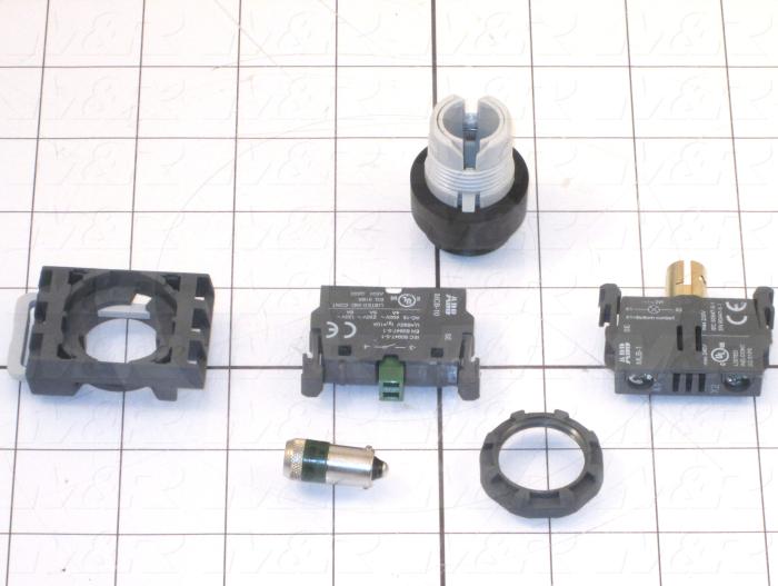 Pushbutton Switch, Momentary, Round, Extended Button Head, Green, 1NO, Illuminated, 24VDC