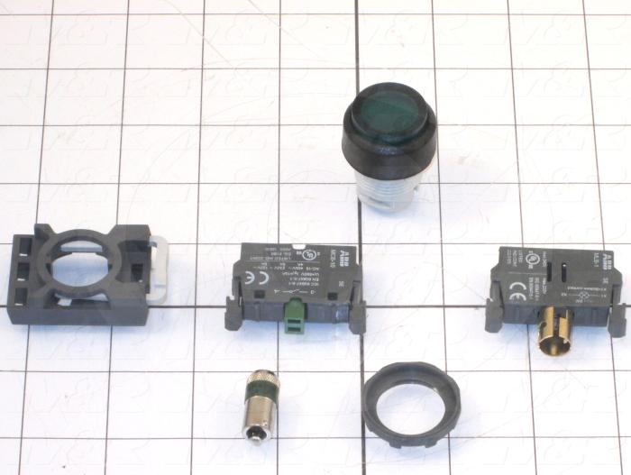 Pushbutton Switch, Momentary, Round, Extended Button Head, Green, 1NO, Illuminated, 24VDC