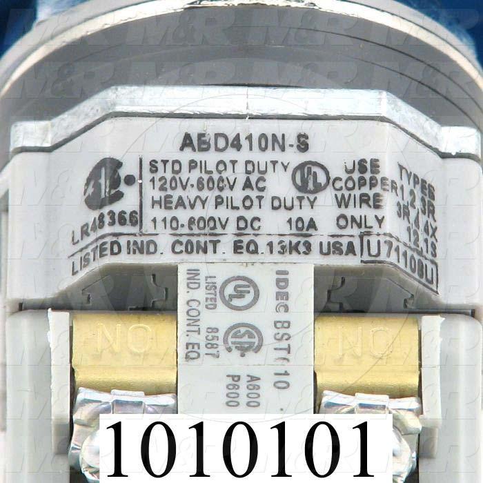 Pushbutton Switch, Momentary, Round, Jumbo Mushroom Head, Blue, 1NO