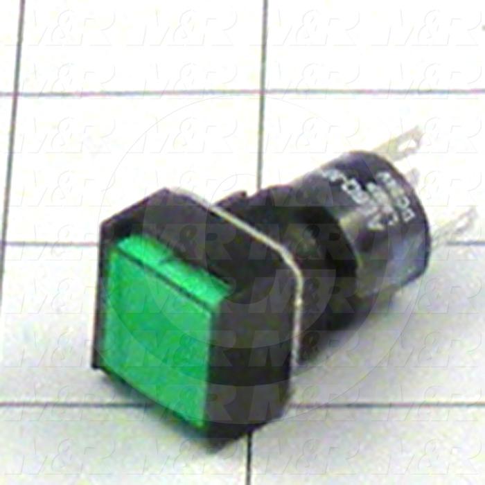 Pushbutton Switch, Momentary, Square, Green, SPDT, LED, 24VDC