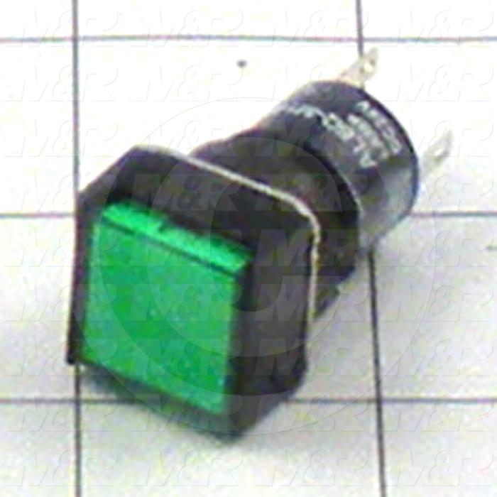 Pushbutton Switch, Momentary, Square, Green, SPDT, LED, 24VDC
