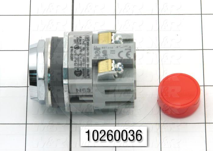 Pushbutton Switch, Round, Red, 1NO 1NC