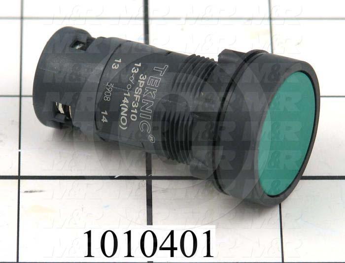 Pushbutton Switch, Unibody, Momentary, Round, 22mm, Green, 1NO