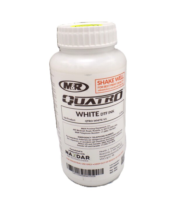 Quatro - Direct to Film (DTF), M&R Brand, 1 Liter Size, Quatro Ink - White V2 1l