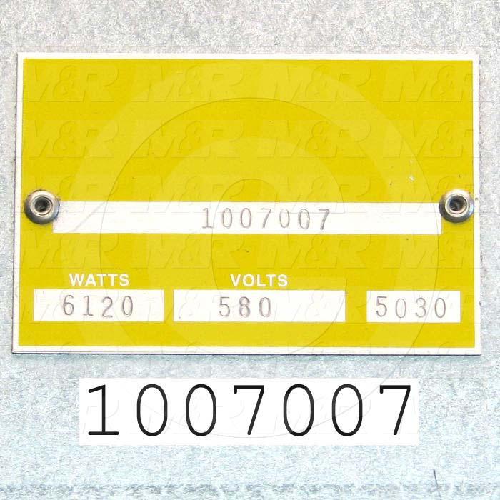 Radiant Panel, Dimension 12"x60", 6120W, Voltage 580VAC, 1-3 Phase