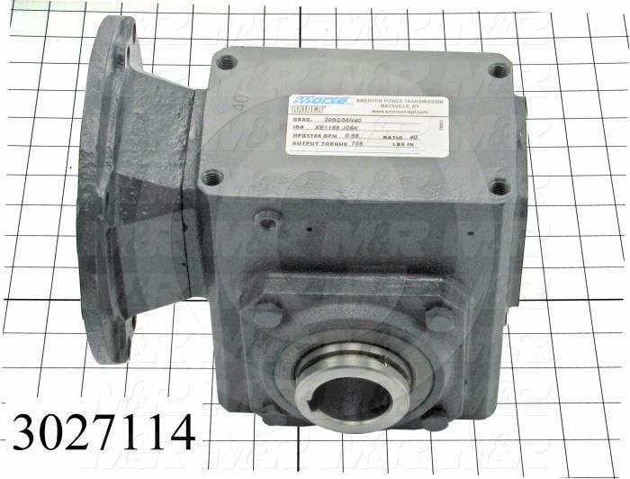 Reducers, Angle Type, Worm Type of Gears, 40:1 Ratio, Hollow Bore, 1 7/16" Output Diameter, Hollow Bore & Flange, 5/8" Input Diameter, NEMA 56 Input Flange Size