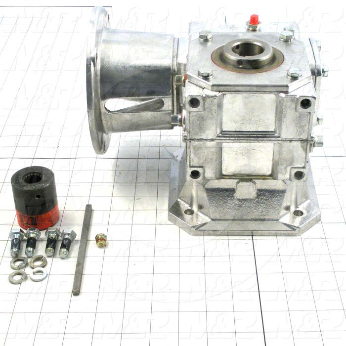 Reducers, Angle Type, Worm Type of Gears, 5:1 Ratio, Hollow Bore, 1.25" Output Diameter, Hollow Bore & Flange, 5/8" Input Diameter, NEMA 56 Input Flange Size