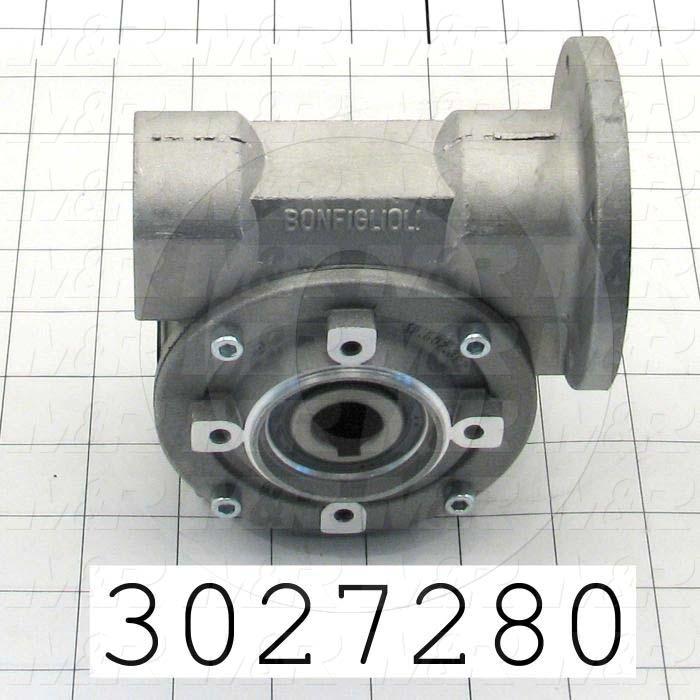Reducers, Angle Type, Worm Type of Gears, 7:1 Ratio, Hollow Bore, 18 mm Output Diameter, Hollow Bore & Flange, 14 mm Input Diameter, IEC 63 Input Flange Size