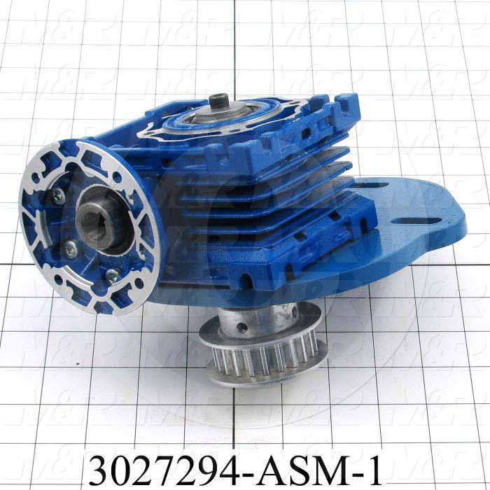Reducers, Angle Type, Worm Type of Gears, 7.5:1 Ratio, Hollow Bore, 18 mm Output Diameter, Hollow Bore & Flange, 14 mm Input Diameter, IEC 63 B14 Input Flange Size, Face mounted