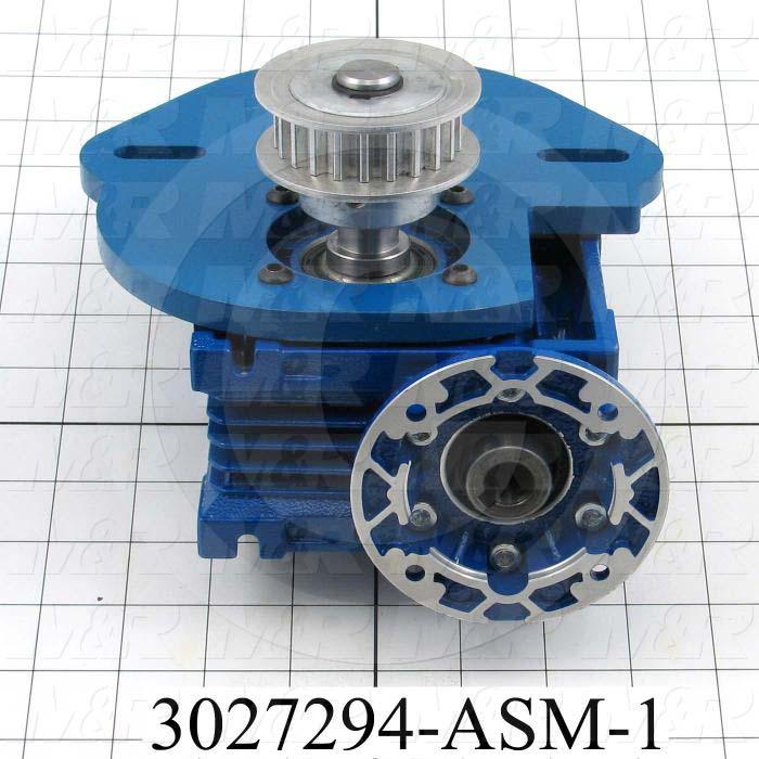 Reducers, Angle Type, Worm Type of Gears, 7.5:1 Ratio, Hollow Bore, 18 mm Output Diameter, Hollow Bore & Flange, 14 mm Input Diameter, IEC 63 B14 Input Flange Size, Face mounted