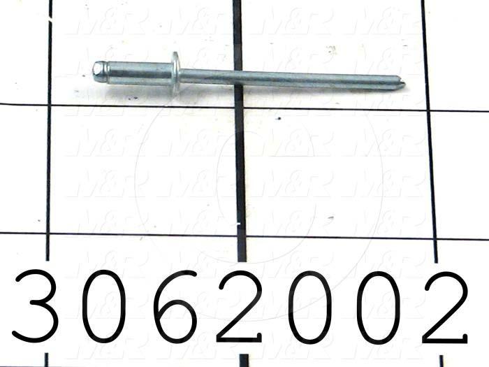 Rivet, Blind General Purpose Type, 0.125" Rivet Diameter, #30 Drill Drill Size, 0.13" - 0.19" Grip Range, Steel Mandrel Material, Steel Body Material, Dome Head Style