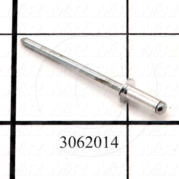 Rivet, Closed-End Self Sealing Type, 0.125" Rivet Diameter, #30 Drill Drill Size, 0.06" - 0.13" Grip Range, Steel Mandrel Material, Steel Body Material, Dome Head Style