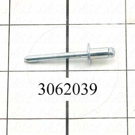 Rivet, Closed-End Self Sealing Type, 0.187" Rivet Diameter, #11 Drill Drill Size, 0.06" - 0.13" Grip Range, Steel Mandrel Material, Steel Body Material, Dome Head Style