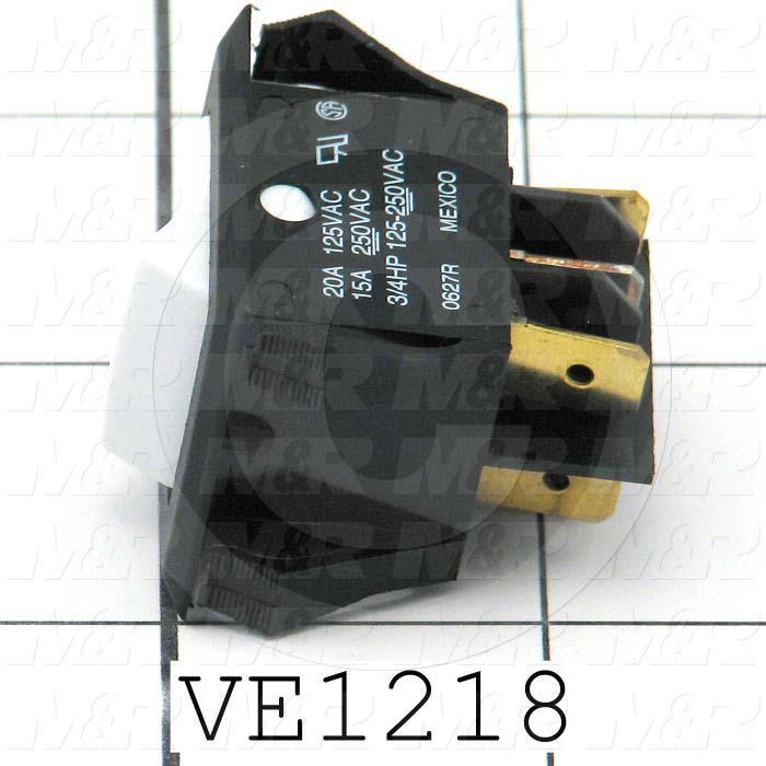 Rocker Switch, Curvette, DPDT, ON-NONE-ON, Contact Rating @ 125V 20A, Contact Rating @ 250V 15A, White