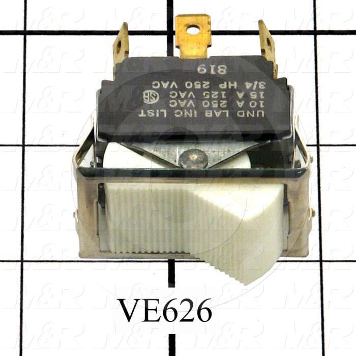 Rocker Switch, DPDT, ON-OFF-ON, Contact Rating @ 125V 15A, Contact Rating @ 250V 10A, White