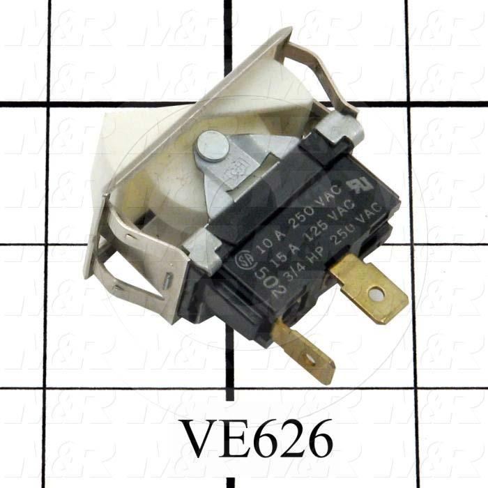 Rocker Switch, DPDT, ON-OFF-ON, Contact Rating @ 125V 15A, Contact Rating @ 250V 10A, White