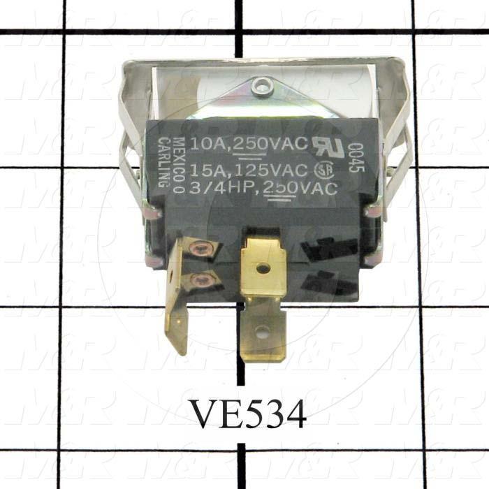 Rocker Switch, DPST, Contact Rating @ 125V 15A, Contact Rating @ 250V 10A, White