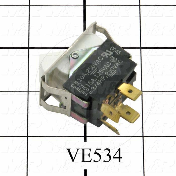 Rocker Switch, DPST, Contact Rating @ 125V 15A, Contact Rating @ 250V 10A, White