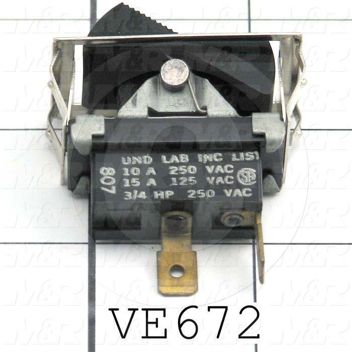 Rocker Switch, SPST, Contact Rating @ 125V 15A, Contact Rating @ 250V 10A, Black