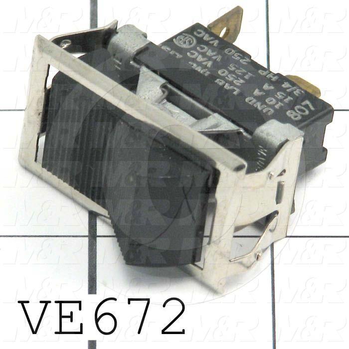 Rocker Switch, SPST, Contact Rating @ 125V 15A, Contact Rating @ 250V 10A, Black