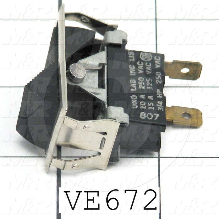 Rocker Switch, SPST, Contact Rating @ 125V 15A, Contact Rating @ 250V 10A, Black