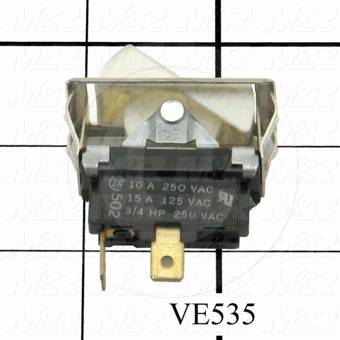 Rocker Switch, SPST, Contact Rating @ 125V 15A, Contact Rating @ 250V 10A, White