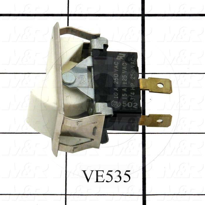 Rocker Switch, SPST, Contact Rating @ 125V 15A, Contact Rating @ 250V 10A, White