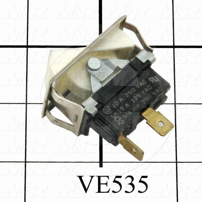 Rocker Switch, SPST, Contact Rating @ 125V 15A, Contact Rating @ 250V 10A, White