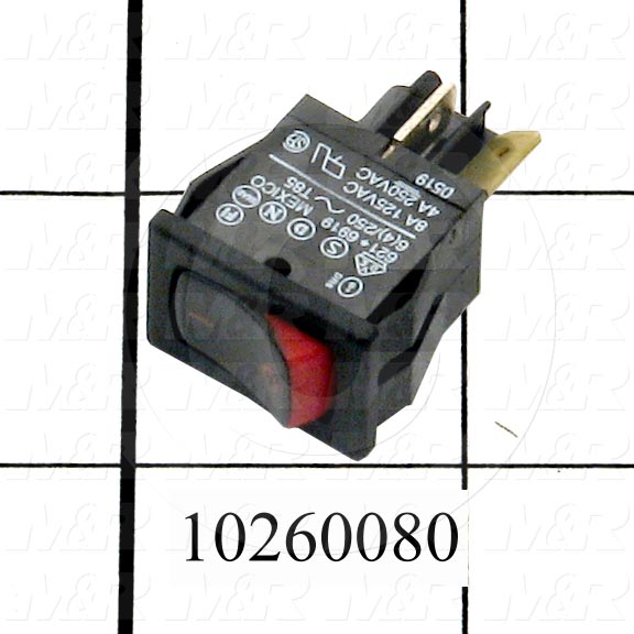 Rocker Switch, SPST, Contact Rating @ 125V 8A, Contact Rating @ 250V 4A