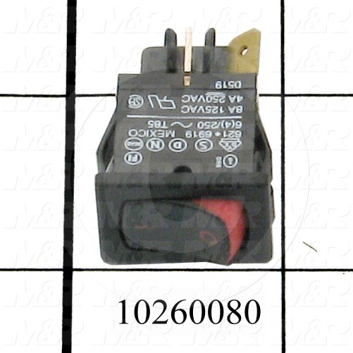 Rocker Switch, SPST, Contact Rating @ 125V 8A, Contact Rating @ 250V 4A