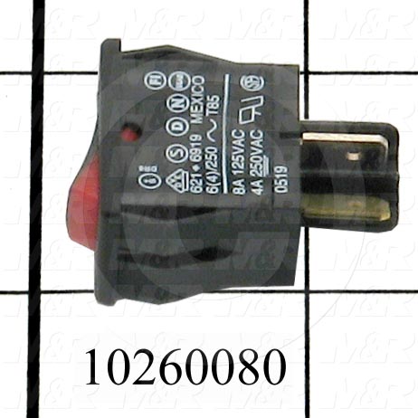 Rocker Switch, SPST, Contact Rating @ 125V 8A, Contact Rating @ 250V 4A