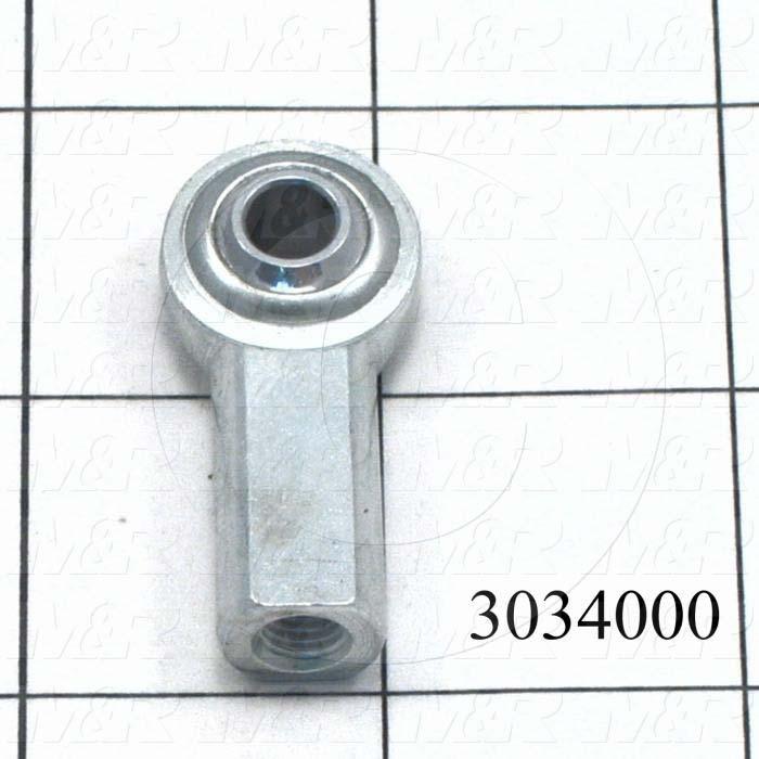 Rod End and Spherical Bearing, Female, Right Hand, 1/4-28 Thread Size, 0.250" Inside Diameter, 0.375" Ball With, 1.312" Base to Center, Steel Body, Plastic Race, Steel Ball, 1