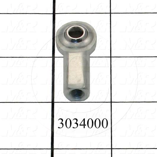 Rod End and Spherical Bearing, Female, Right Hand, 1/4-28 Thread Size, 0.250" Inside Diameter, 0.375" Ball With, 1.312" Base to Center, Steel Body, Plastic Race, Steel Ball, 1