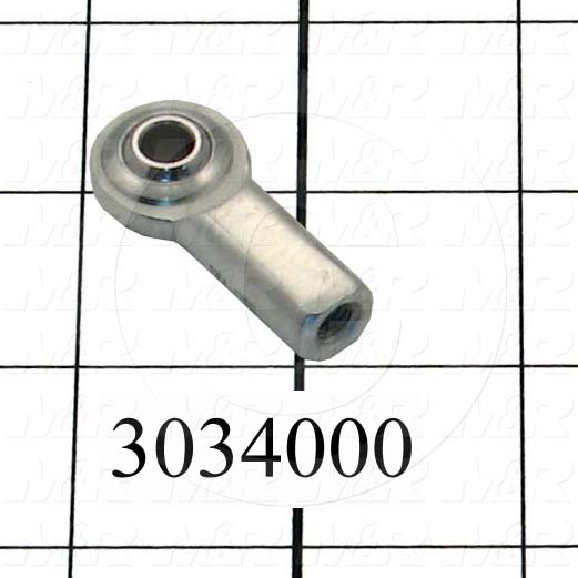 Rod End and Spherical Bearing, Female, Right Hand, 1/4-28 Thread Size, 0.250" Inside Diameter, 0.375" Ball With, 1.312" Base to Center, Steel Body, Plastic Race, Steel Ball, 1