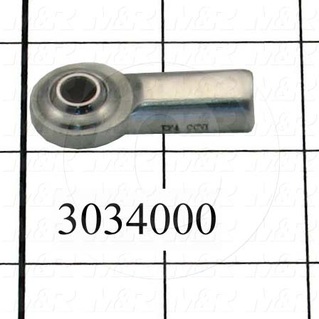Rod End and Spherical Bearing, Female, Right Hand, 1/4-28 Thread Size, 0.250" Inside Diameter, 0.375" Ball With, 1.312" Base to Center, Steel Body, Plastic Race, Steel Ball, 1