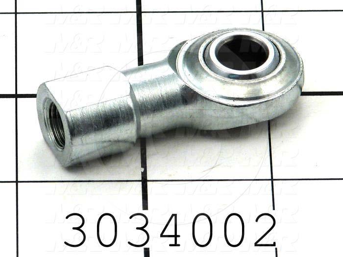 Rod End and Spherical Bearing, Female, Right Hand, 3/8-24 Thread Size, 0.38 in. Inside Diameter, 0.50" Ball With, 1.625" Base to Center, Steel Body, Plastic Race, Steel Ball, 1