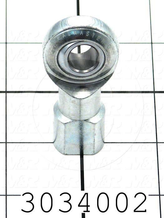 Rod End and Spherical Bearing, Female, Right Hand, 3/8-24 Thread Size, 0.38 in. Inside Diameter, 0.50" Ball With, 1.625" Base to Center, Steel Body, Plastic Race, Steel Ball, 1
