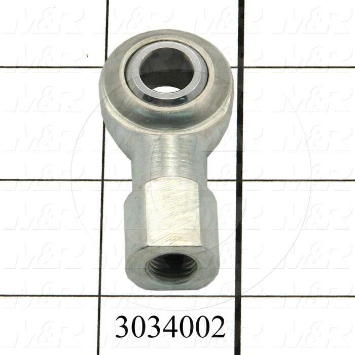 Rod End and Spherical Bearing, Female, Right Hand, 3/8-24 Thread Size, 0.38 in. Inside Diameter, 0.50" Ball With, 1.625" Base to Center, Steel Body, Plastic Race, Steel Ball, 1
